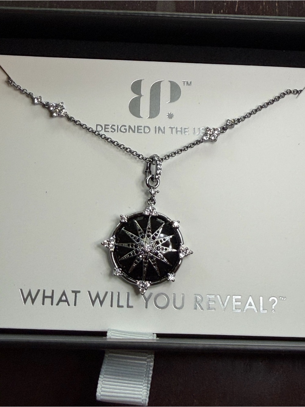 Hematite and Black Compass Star Pendant Necklace